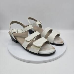 SAS Savanna Women's Leather Lizard Heeled Strappy Sandals Walking White SZ 8.5